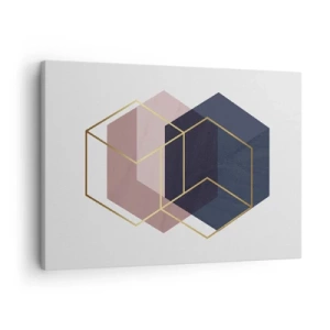 Canvas picture - Geometric shapes in golden lines on a pastel background - 70x50cm - Power of Simplicity - Modern wall decoration for the living room and bedroom ARTTOR