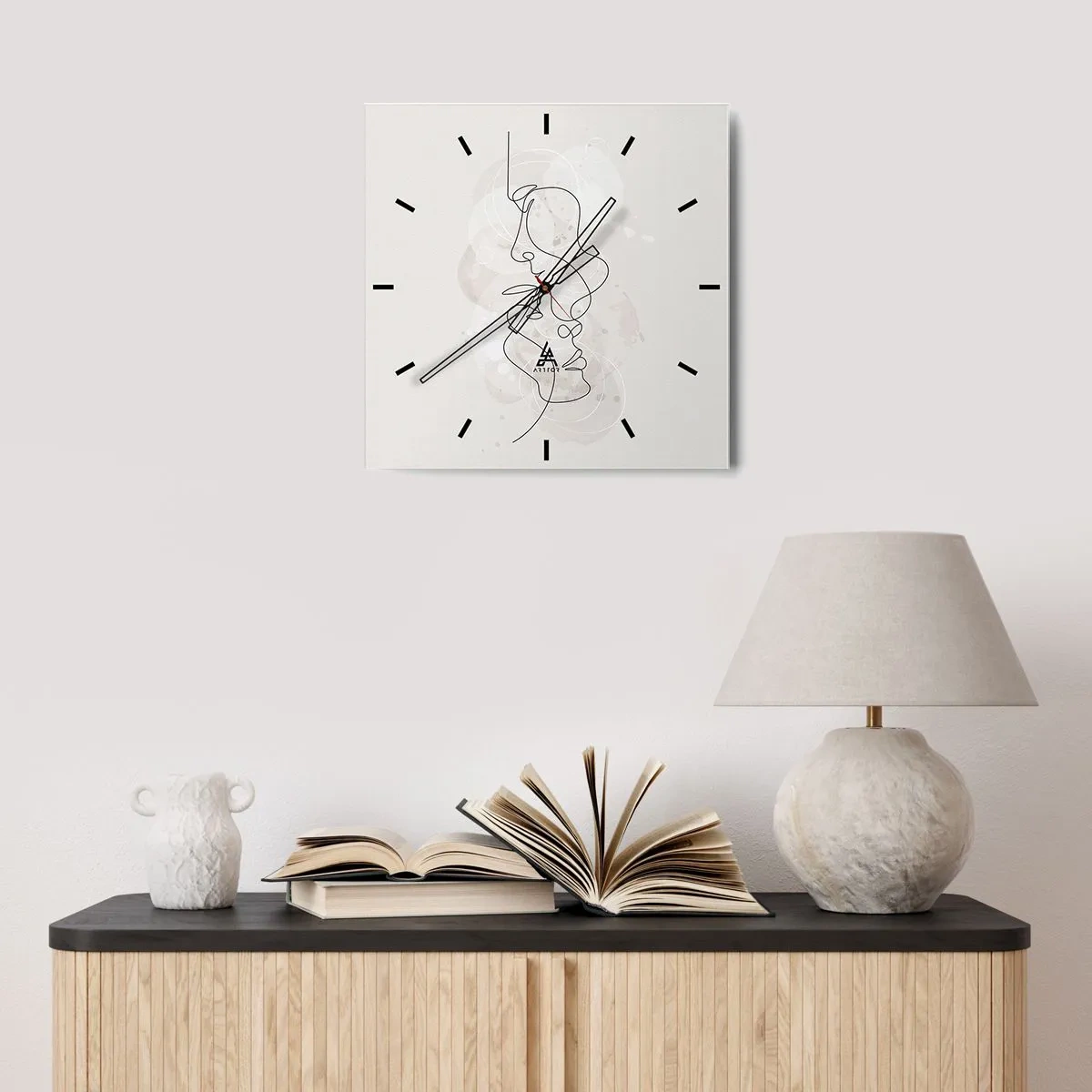 Wall clock - Clock on glass - Tangled up in an Embrace - 30x30 cm