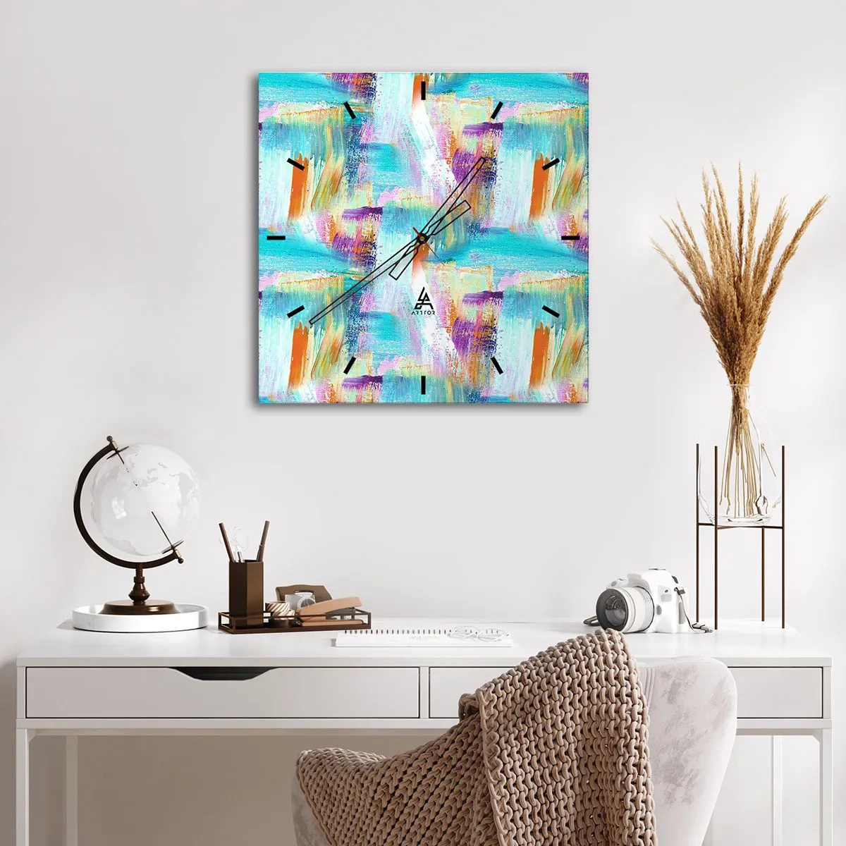 Wall clock - Clock on glass - Cheerfully Interwoven - 40x40 cm