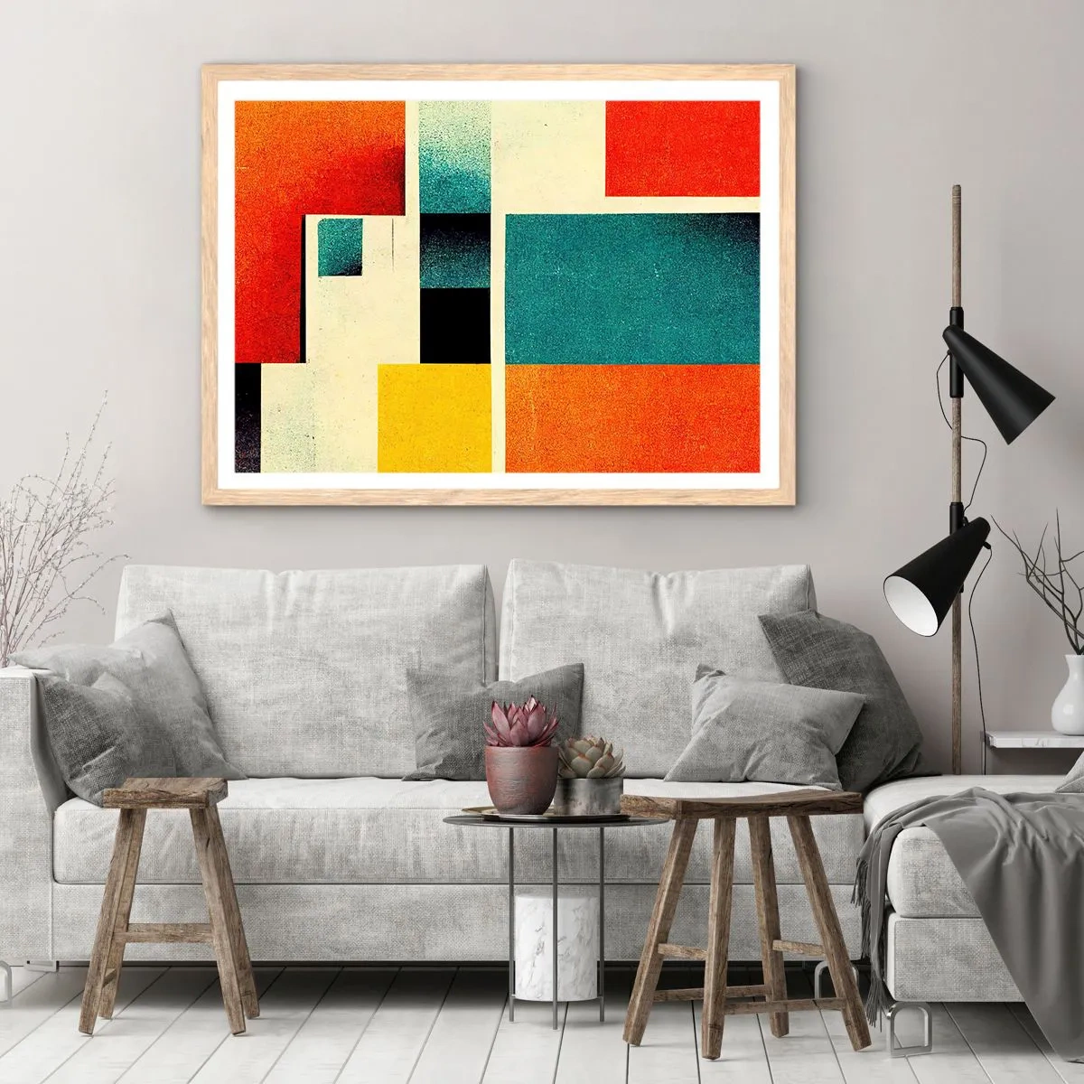 Poster in light oak frame - Geometric Abstract - Good Energy - 100x70 cm