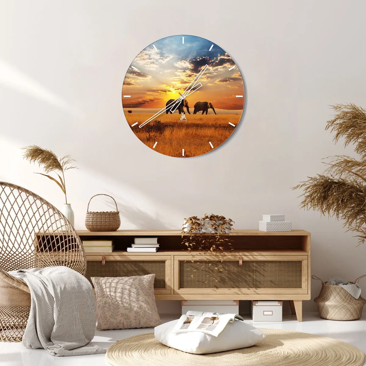 Wall clock - Clock on glass - Family Walk - 40x40 cm