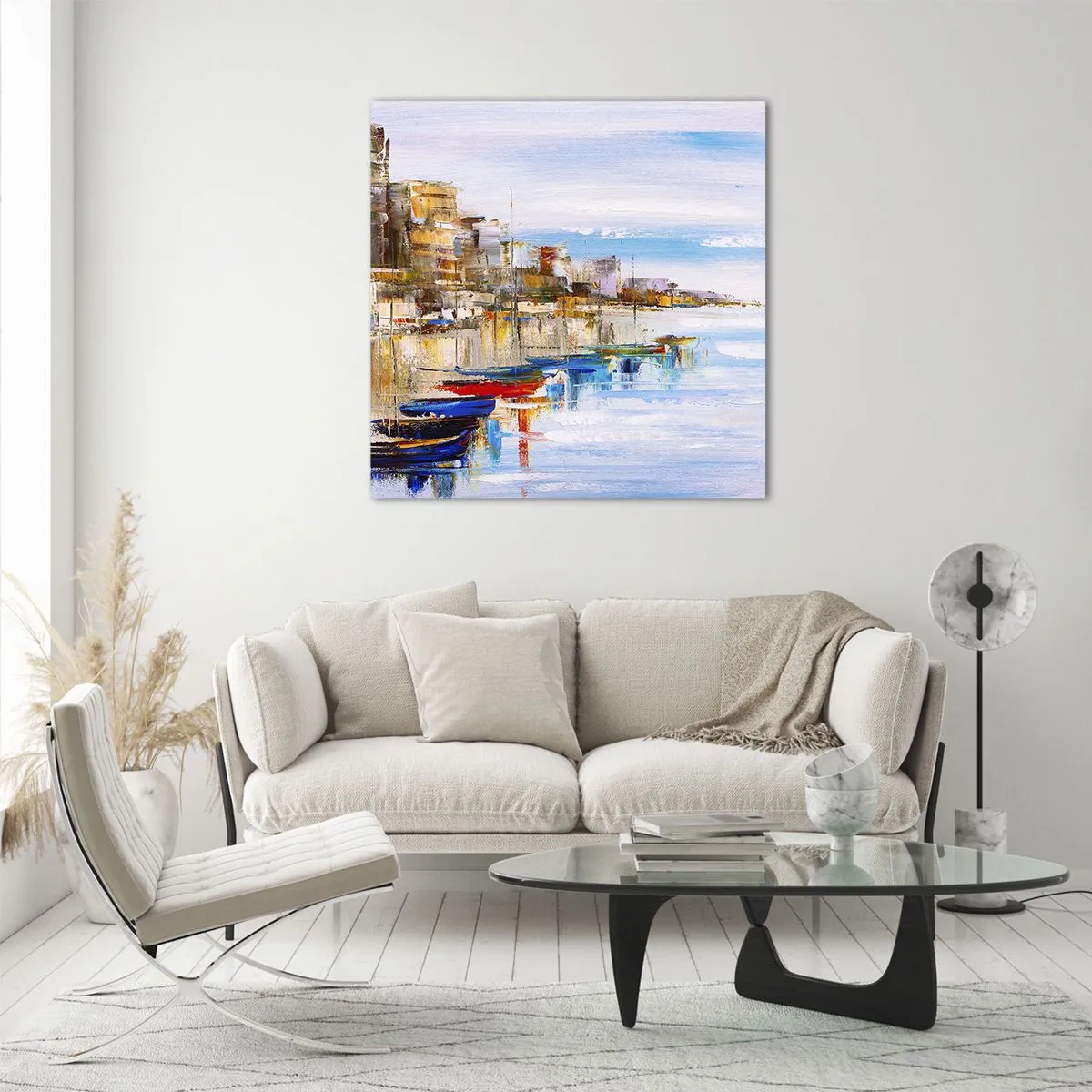 Glass picture - Multicolour Town Marina - 60x60 cm