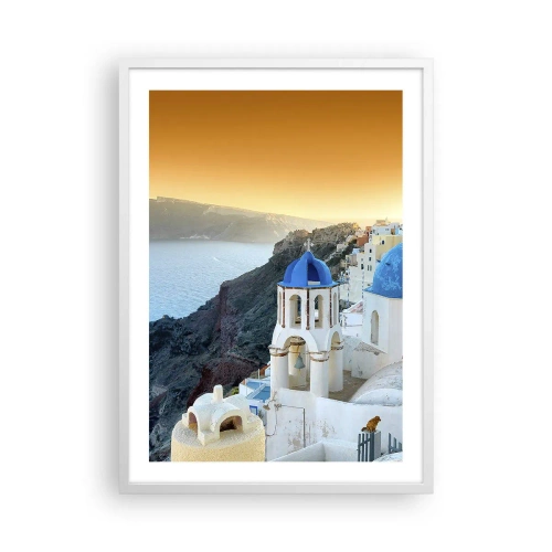 Poster in white frmae - Santorini - Snuggling up to the Rocks - 50x70 cm
