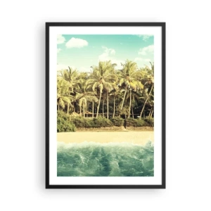 Poster in black frame - Tropical beach with palm trees and azure waters - 50x70cm - How about Here? - Modern wall decoration for the living room and bedroom ARTTOR