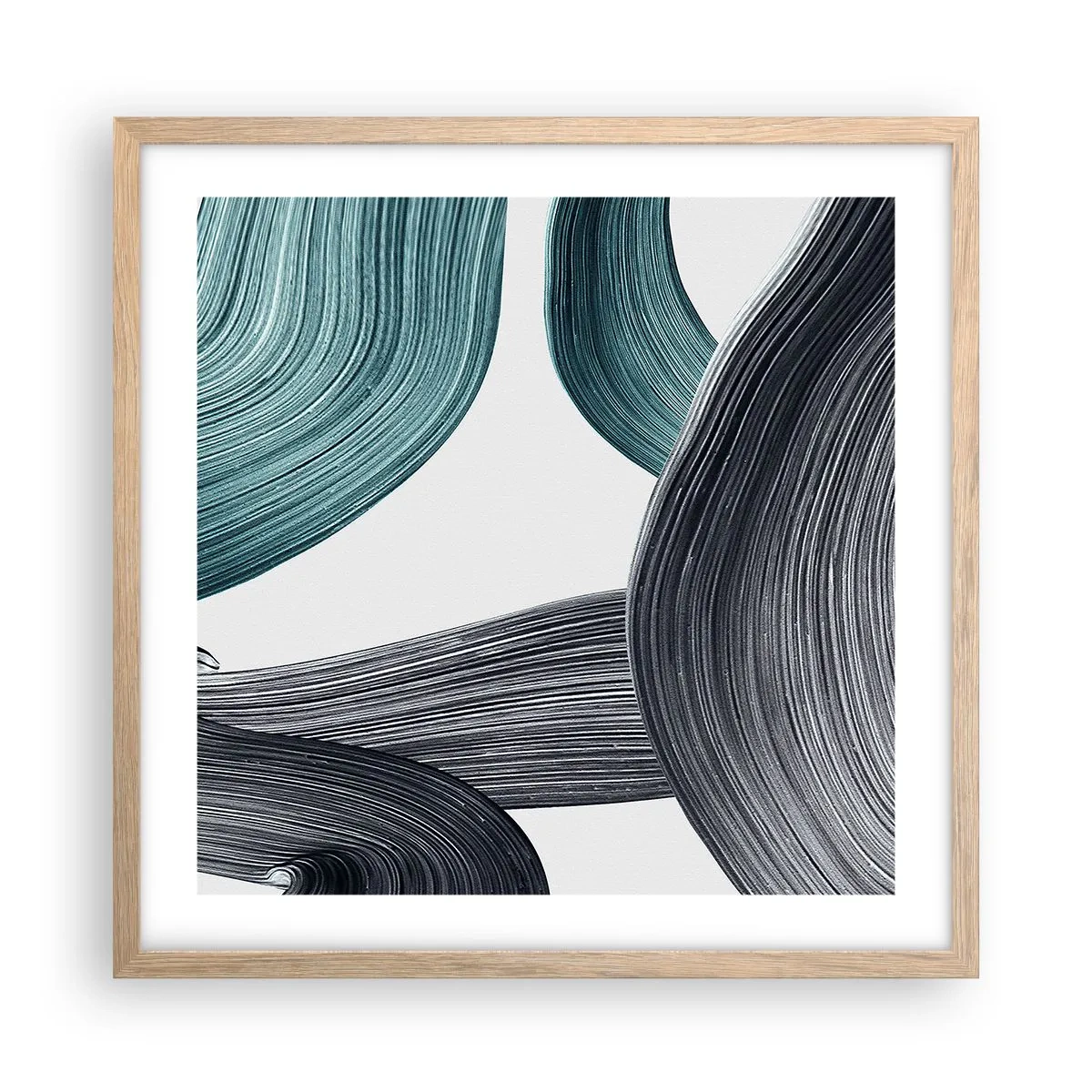 Poster in light oak frame - Emerald and Black Trails - 50x50 cm