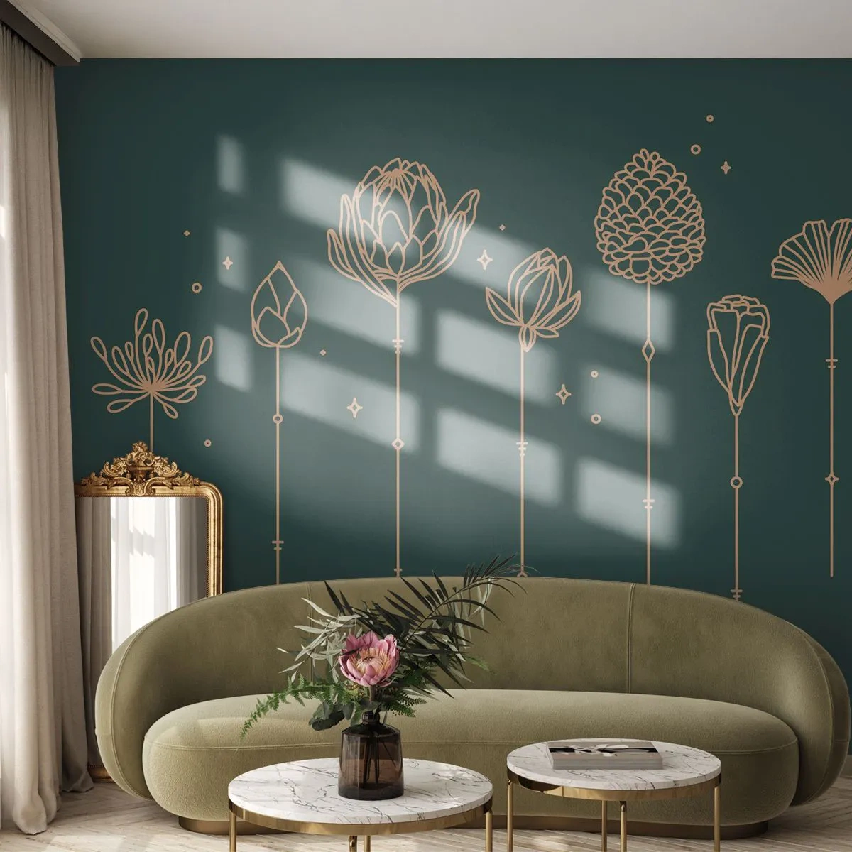 Photo Wallpaper Premium Sand - The Herb Family - Flowers, Art Deco, Minimalistic - 500x350 cm