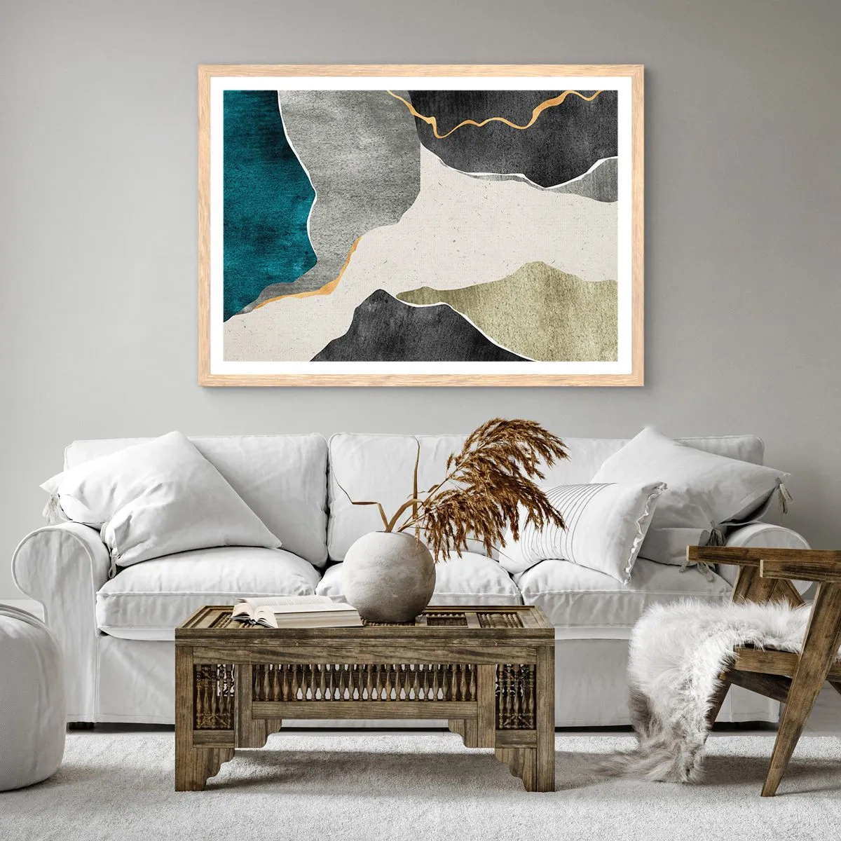 Poster in light oak frame - Mosaic Composition with a Gold Thread - 40x30 cm