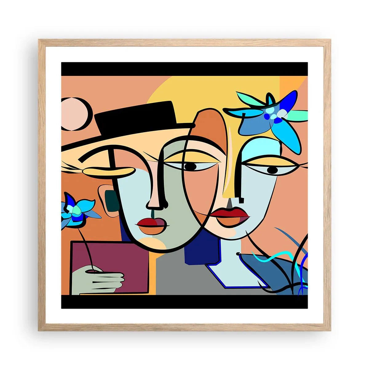 Poster in light oak frame - Rendez-vous Picasso Style - 60x60 cm