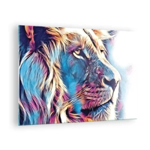 Glass picture - Colorful lion graphics in a modern, artistic style - 70x50cm - Wisdom of Nature - Modern wall decoration for the living room and bedroom ARTTOR
