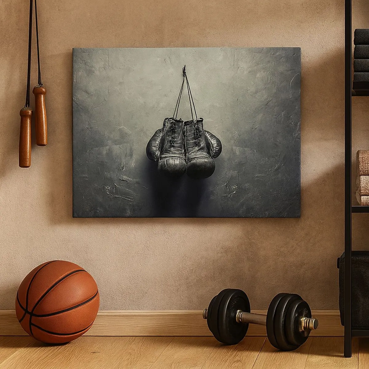 Canvas picture - Old boxing gloves against the wall - 70x50cm - A Time of Fight and a Time of Peace - Modern wall decoration for the living room and bedroom ARTTOR