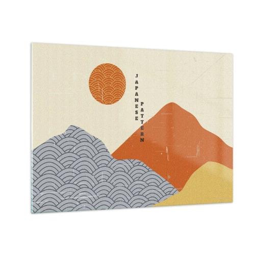 Glass picture - Graphics with Japanese mountain and sun patterns - 70x50cm - In the Japanese Spirit - Modern wall decoration for the living room and bedroom ARTTOR