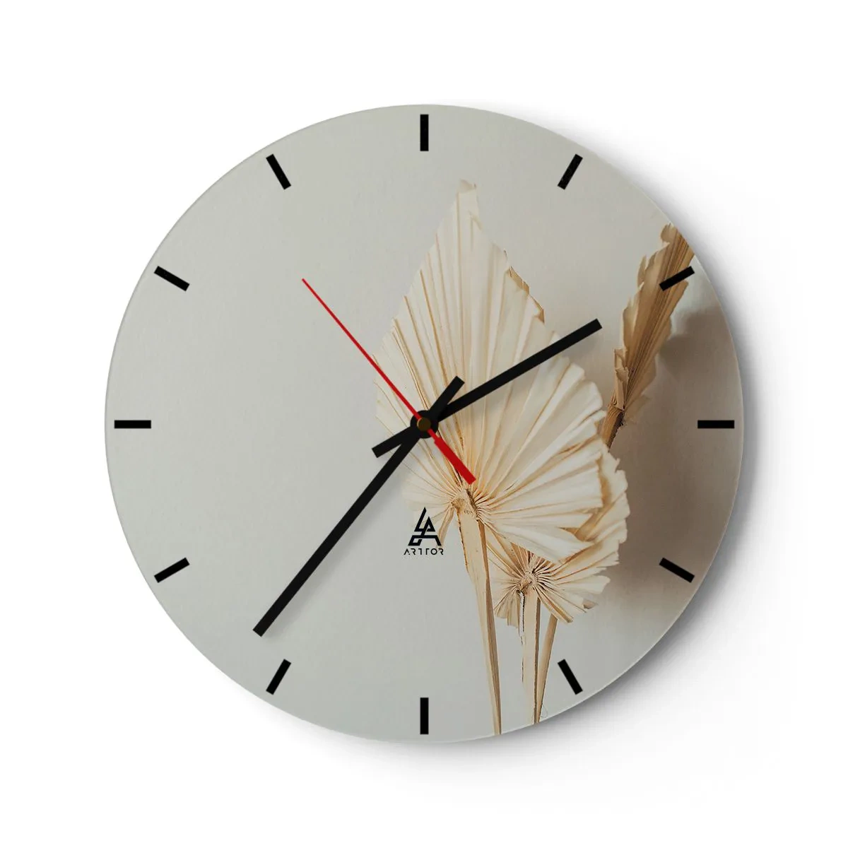 Wall clock - Clock on glass - Dried palm leaves on a beige background in boho style - 30x30cm - When It Needs Calming Down - Modern wall decoration for the living room, kitchen, and bedroom ARTTOR