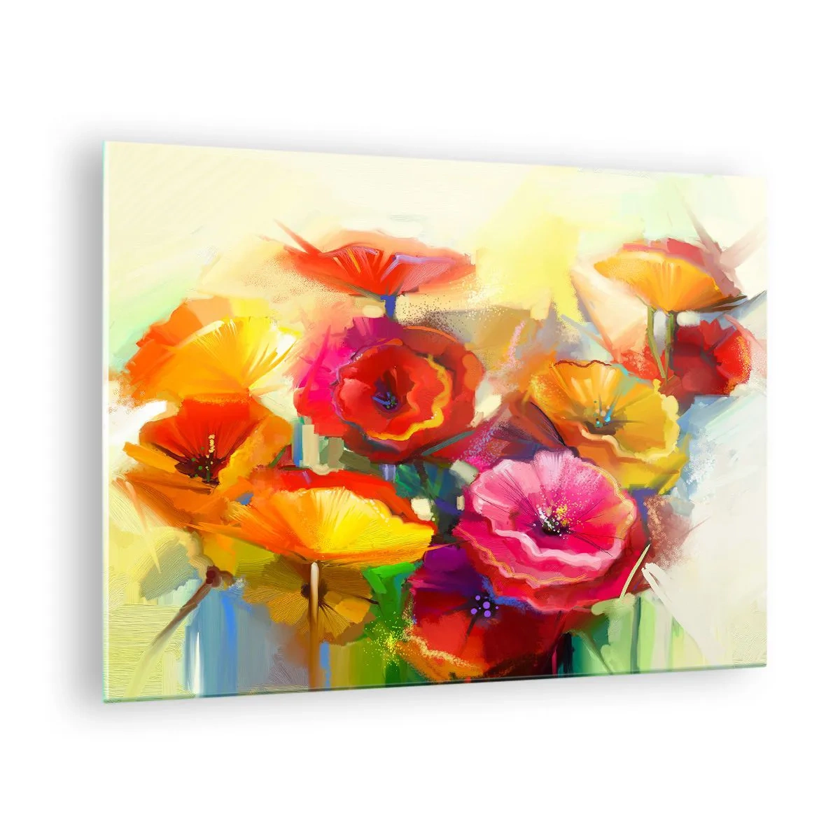 Glass picture - Colorful poppies in vivid colors - 70x50cm - Not Only Red - Modern wall decoration for the living room and bedroom ARTTOR
