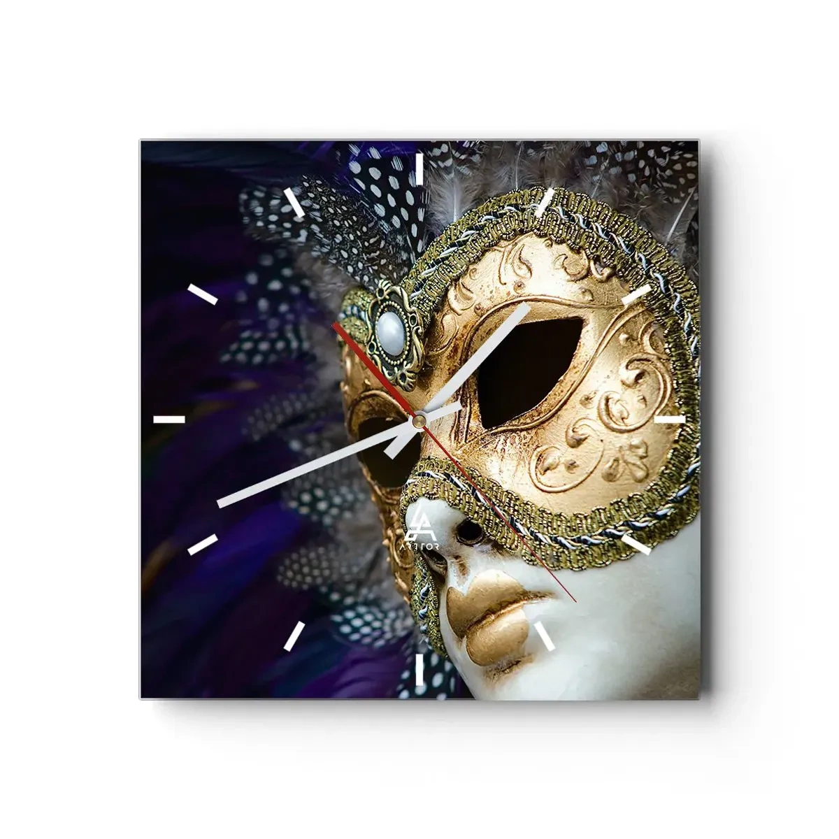 Wall clock - Clock on glass - Venetian Portrait In Gold - 40x40 cm
