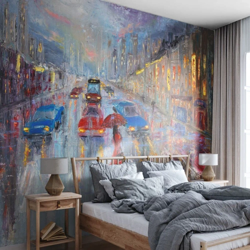 Self-Adhesive Photo Wallpaper Deluxe Sticker - Rainy Afternoon in a City - City, Architecture, Walk in the rain - 450x315 cm