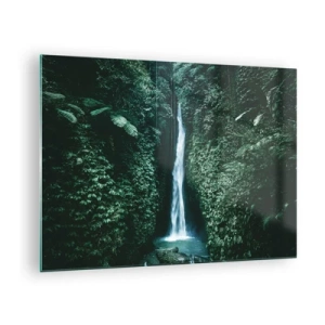 Glass picture - A waterfall amidst dense tropical vegetation - 70x50cm - Tropical Spring - Modern wall decoration for the living room and bedroom ARTTOR