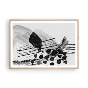 Poster in light oak frame - Black and White Organic Abstraction - 100x70 cm