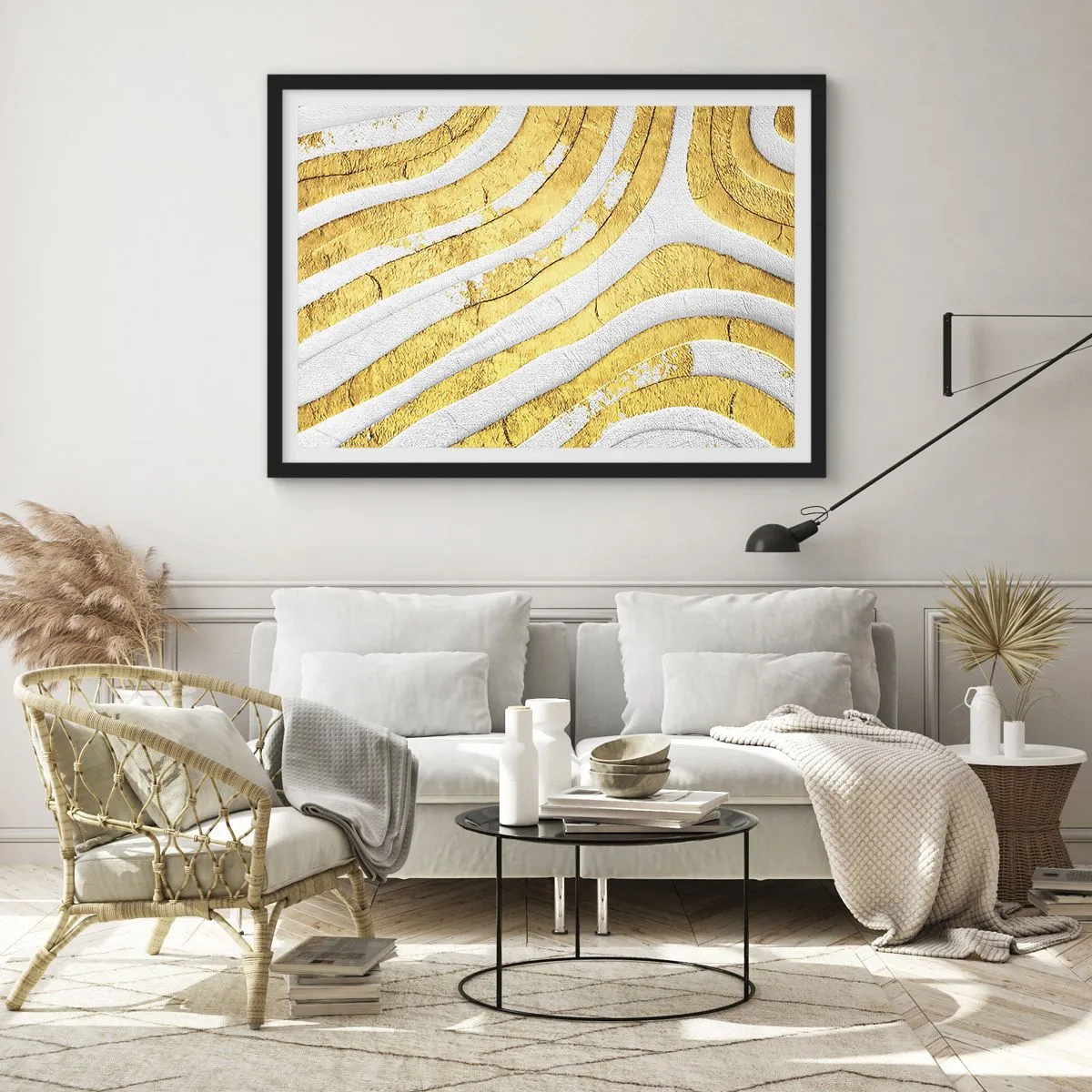 Poster in black frame - Composition in White and Gold - 50x40 cm