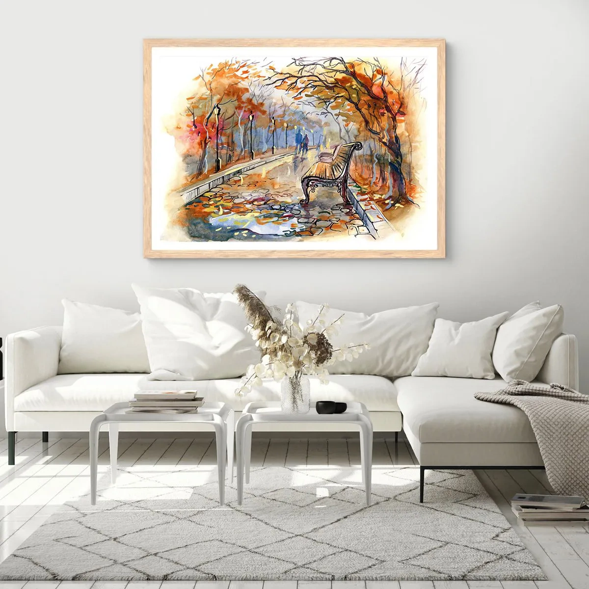 Poster in light oak frame - Walking together into Autumn - 100x70 cm