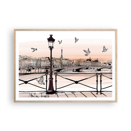 Poster in light oak frame - Over the Roofs of Paris - 100x70 cm