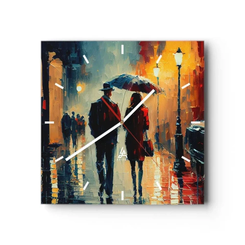 Wall clock - Clock on glass - Urban Love Story - 30x30 cm