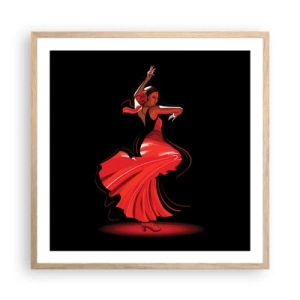 Poster in light oak frame - Fiery Spirit of Flamenco - 60x60 cm