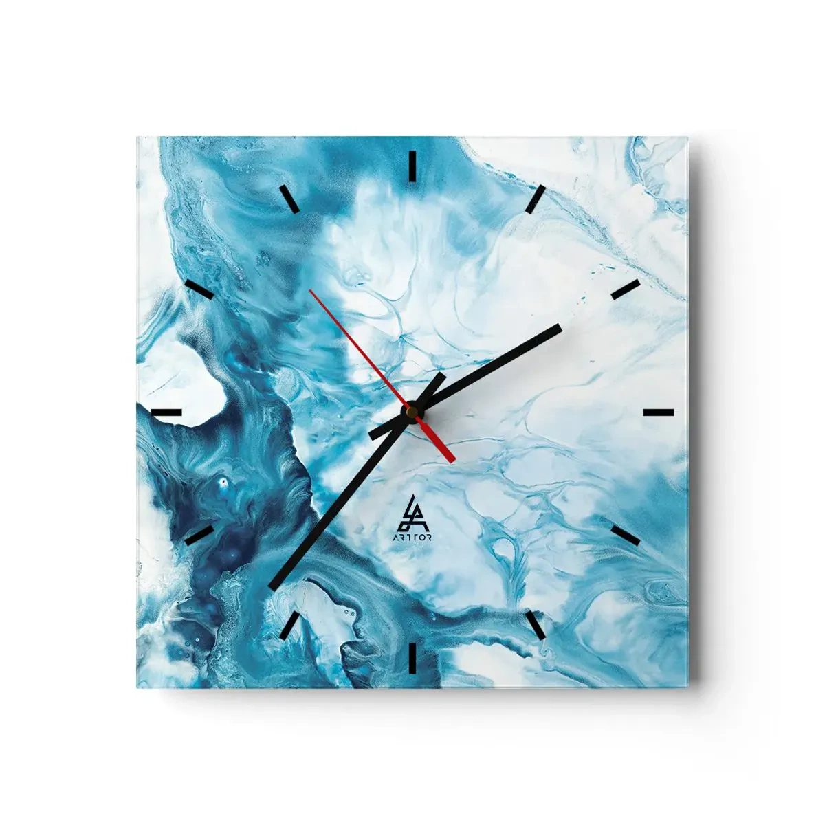 Wall clock - Clock on glass - Concert of Blue - 30x30 cm