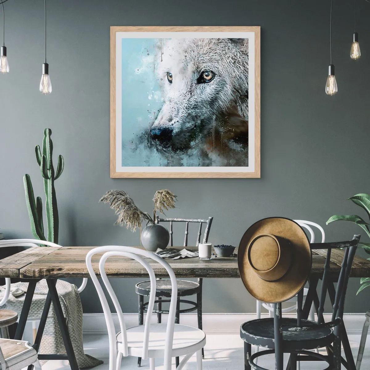 Poster in light oak frame - Meet Wolf Soul - 50x50 cm
