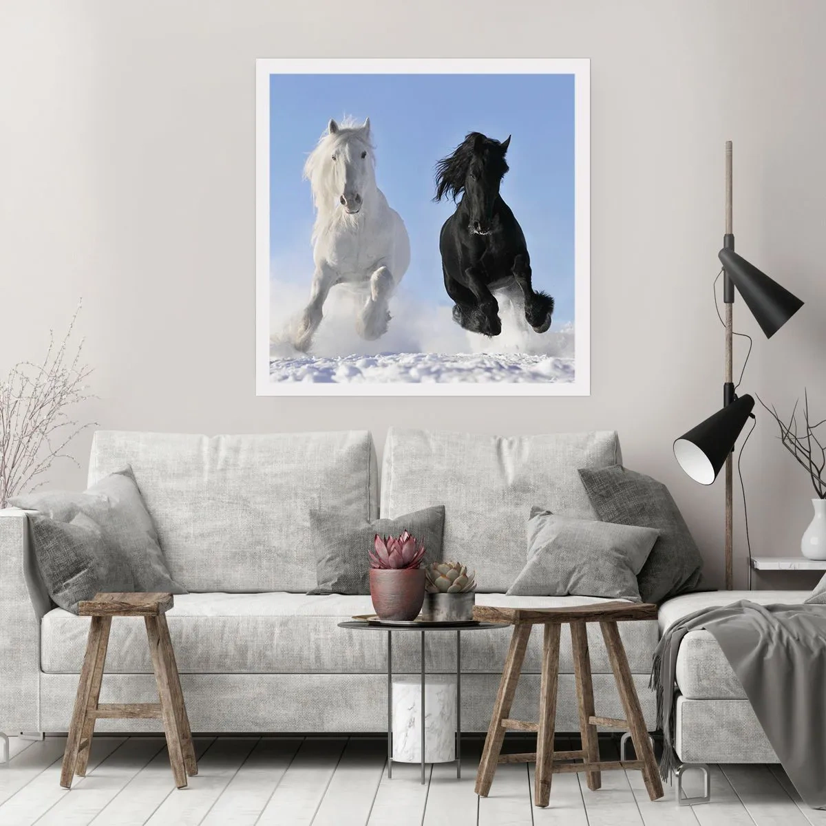 Poster - Black and White Gallop - 60x60 cm