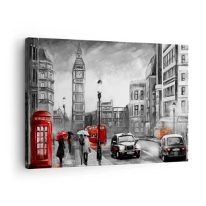 Canvas picture - A London scene in black and white with red accents - 70x50cm - Not Such a Grey City - Modern wall decoration for the living room and bedroom ARTTOR