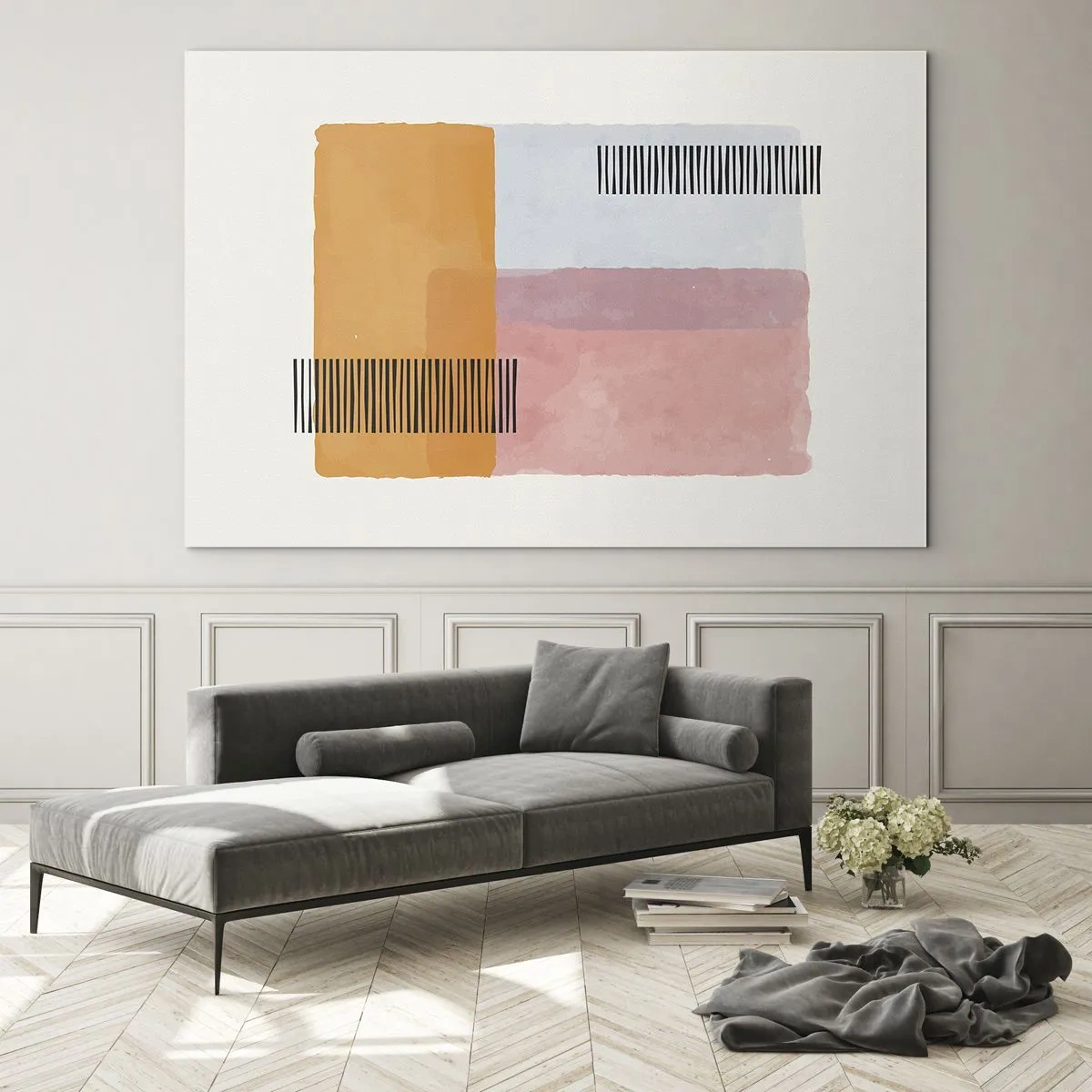 Glass picture - Abstract rectangles with lines in a minimalist style - 70x50cm - From Corner to Corner - Modern wall decoration for the living room and bedroom ARTTOR