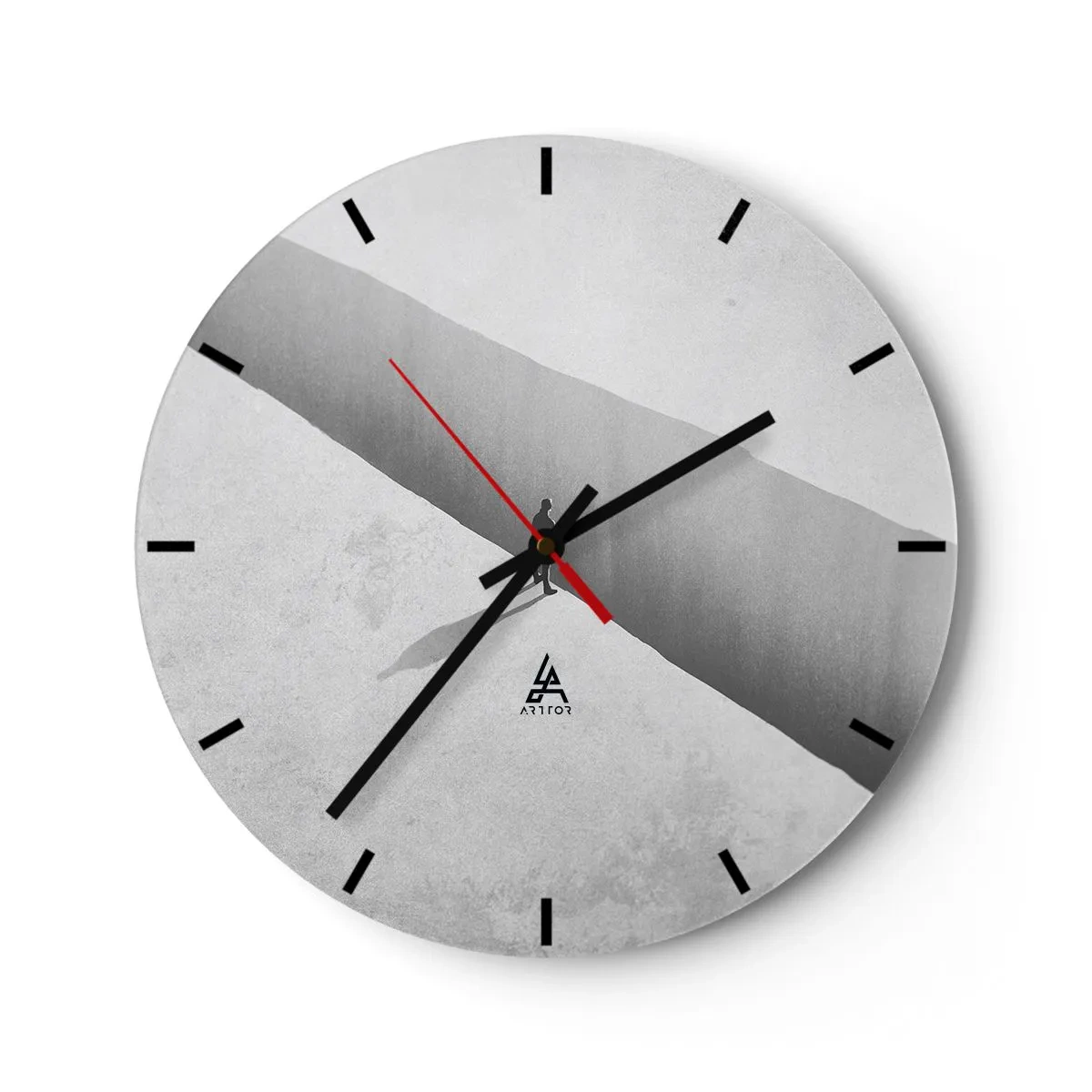 Wall clock - Clock on glass - A minimalist silhouette of a figure in a light perspective - 30x30cm - Clear Goal - Modern wall decoration for the living room, kitchen, and bedroom ARTTOR