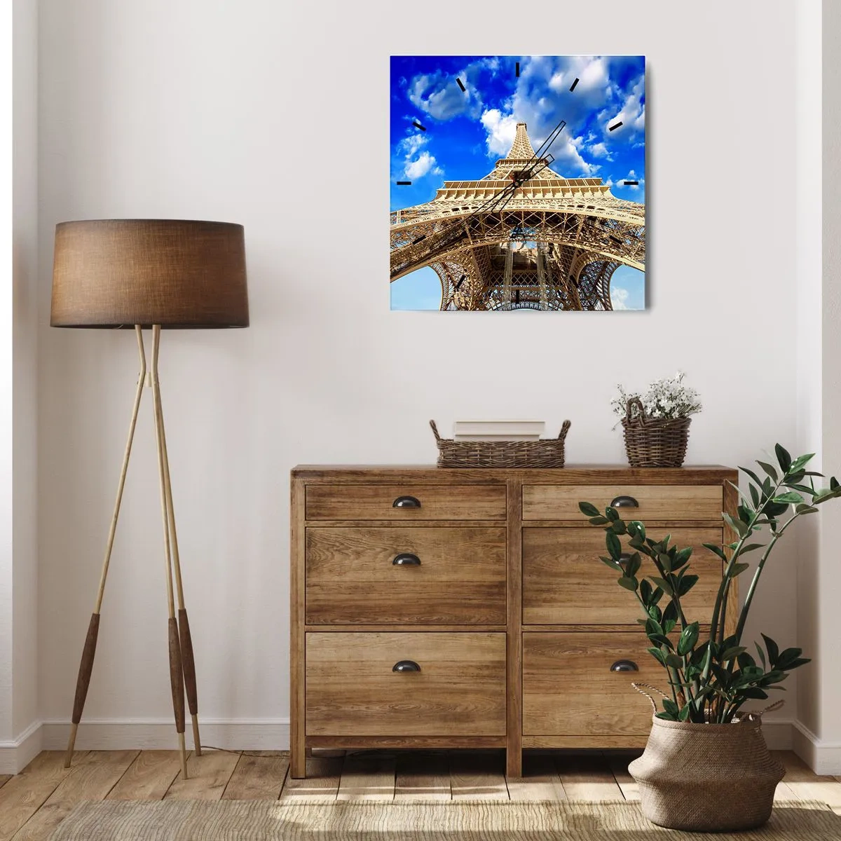 Wall clock - Clock on glass - Reaching Sky and Clouds - 40x40 cm