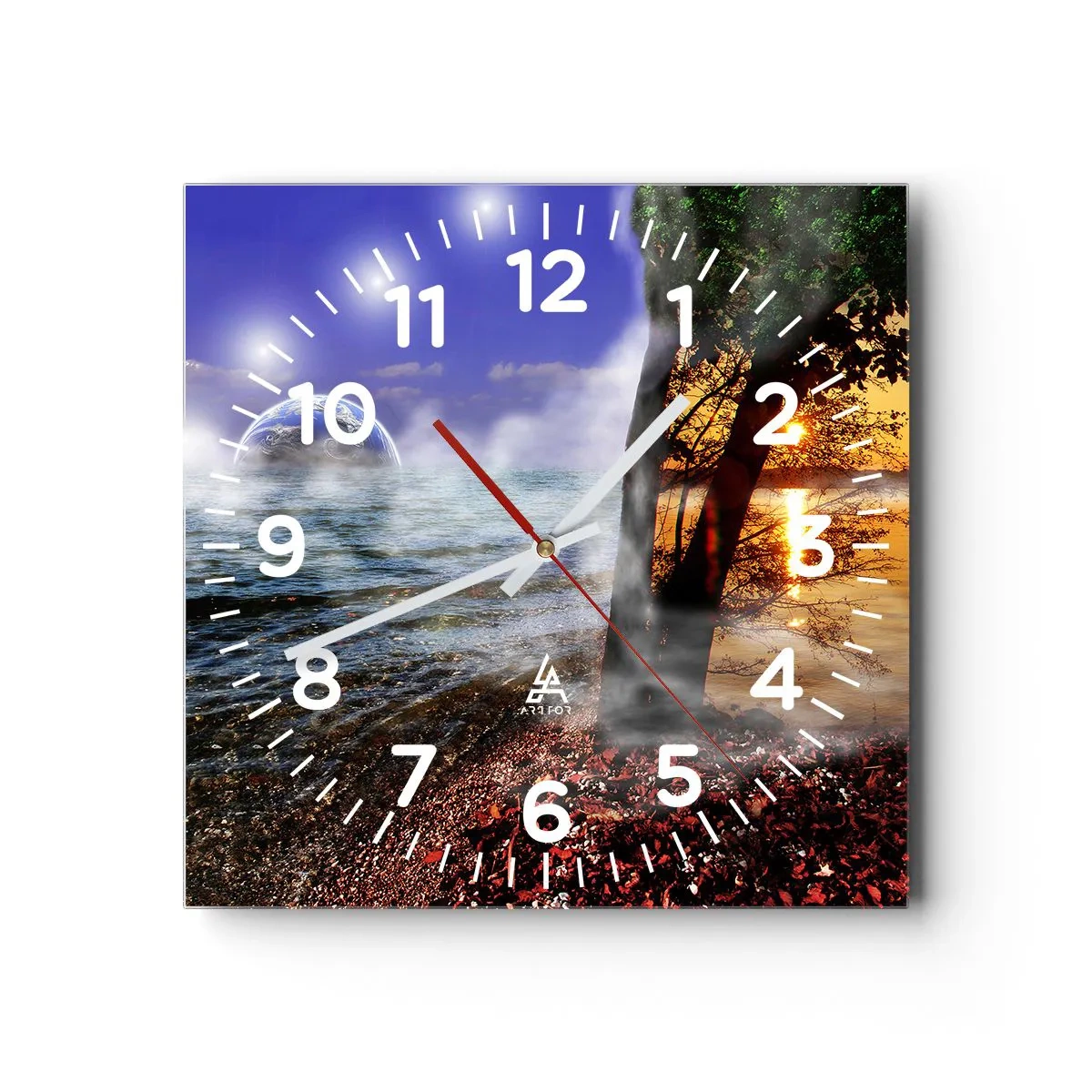 Wall clock - Clock on glass - Surrealistic Landscape - Unity of Nature - 40x40 cm