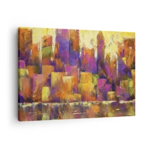 Canvas picture - Abstract composition of a metropolis in shades of yellow and purple - 70x50cm - Metropolitan Composition - Modern wall decoration for the living room and bedroom ARTTOR