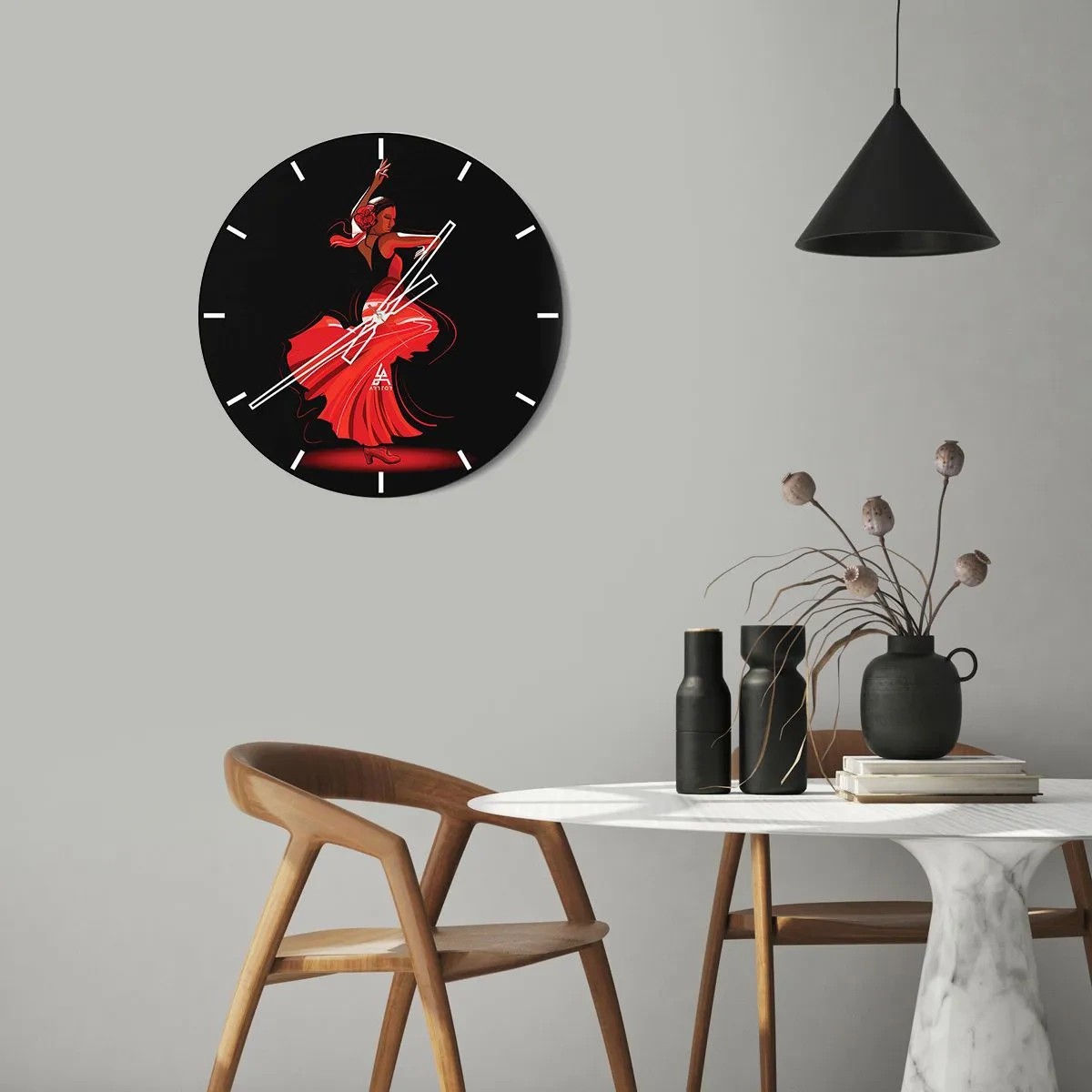 Wall clock - Clock on glass - Fiery Spirit of Flamenco - 40x40 cm