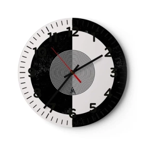 Wall clock - Clock on glass - Harmony in Black and White - 40x40 cm