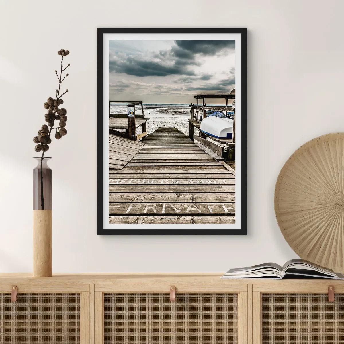 Poster in black frame - Wooden jetty over the sea - 50x70cm - Northern Beach - Modern wall decoration for the living room and bedroom ARTTOR