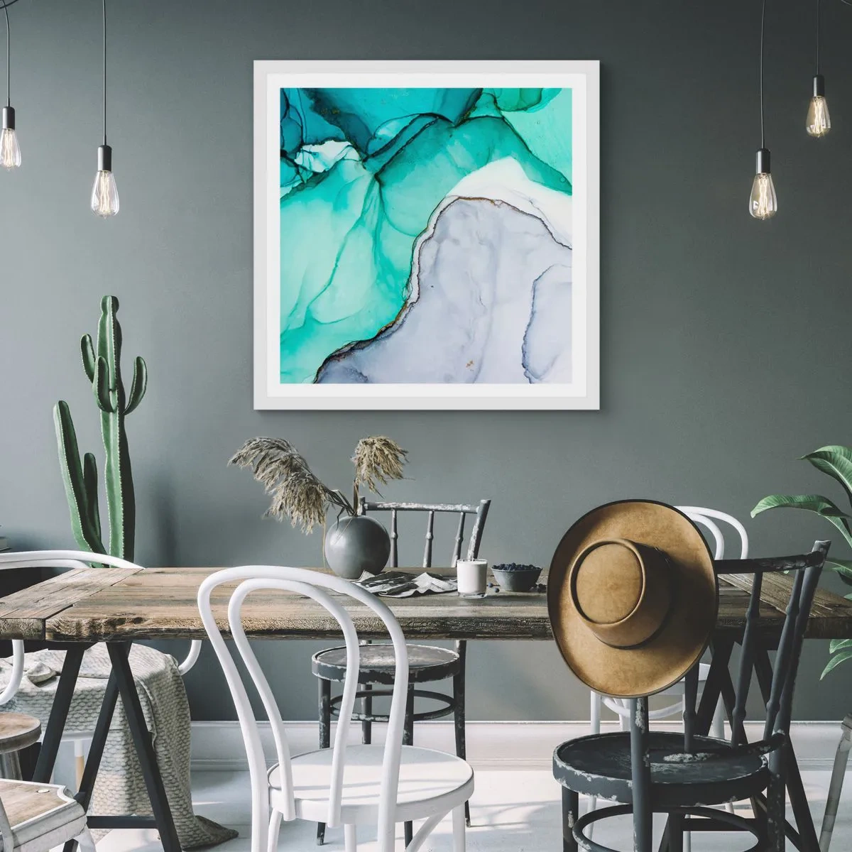 Poster in white frmae - Study in Turquoise - 50x50 cm