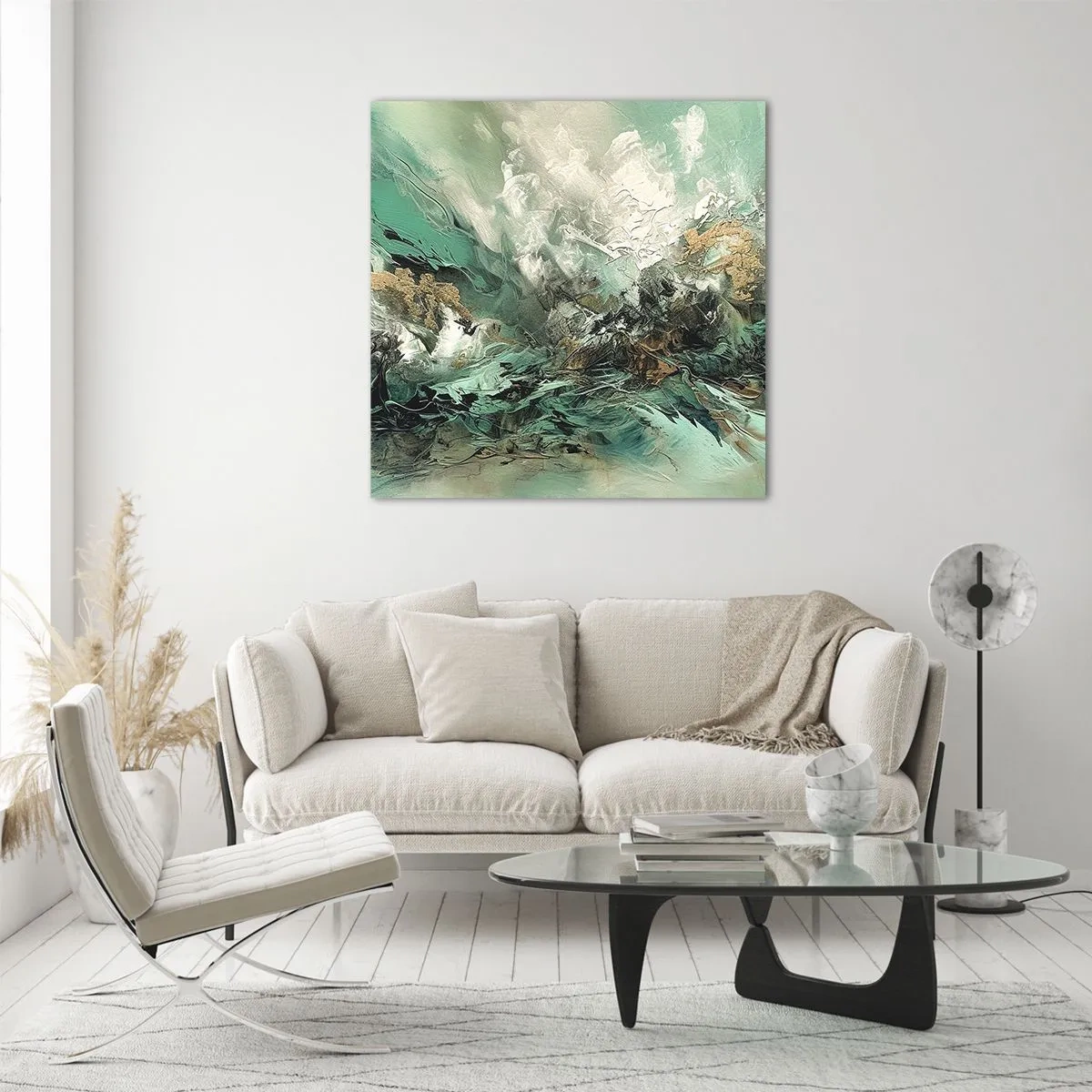 Glass picture - Emerald and Black Lump - 30x30 cm