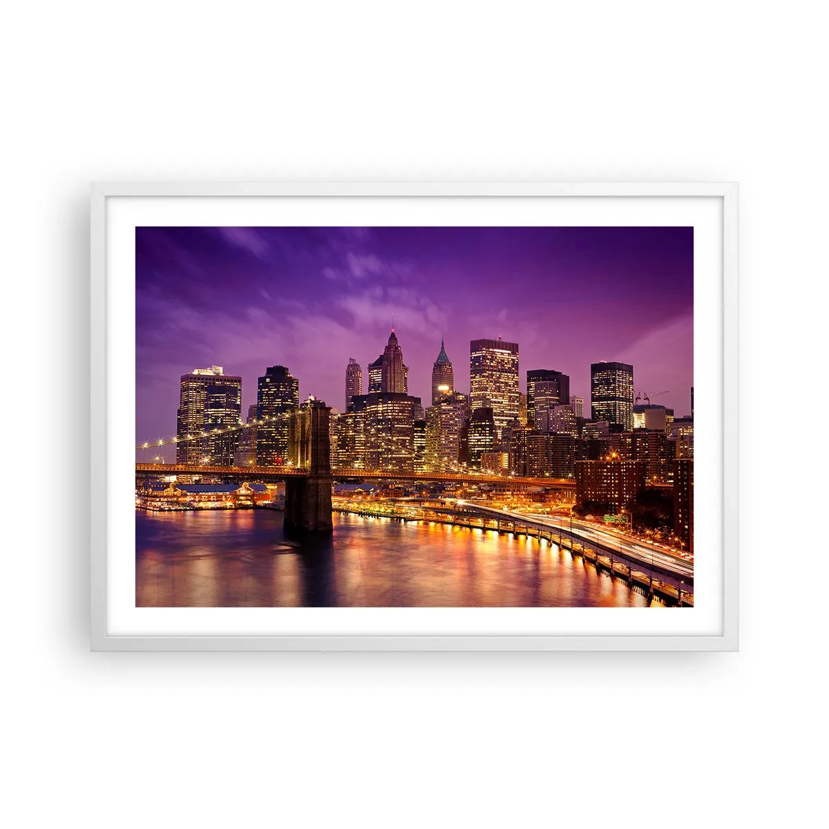 Poster in white frmae - Violet and Gold Manhattan - 70x50 cm