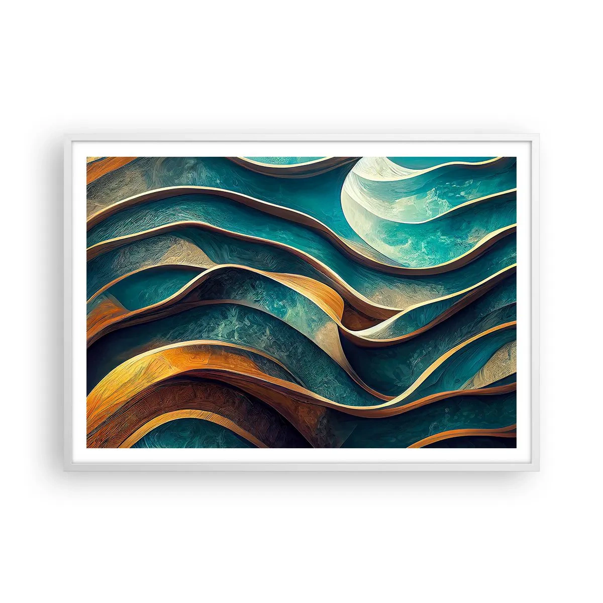 Poster in white frmae - Meanderings of Blue - 100x70 cm