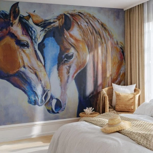 Custom Self-Adhesive Wallpaper Deluxe Sticker - Is This Friendship Or Love? - Abstraction, Horses, Nature