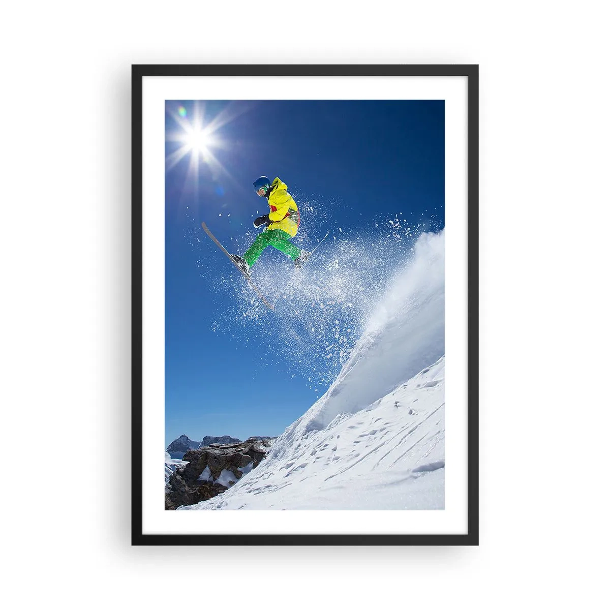 Poster in black frame - Skier in action on a snowy slope - 50x70cm - Dancing with the Mountains - Modern wall decoration for the living room and bedroom ARTTOR
