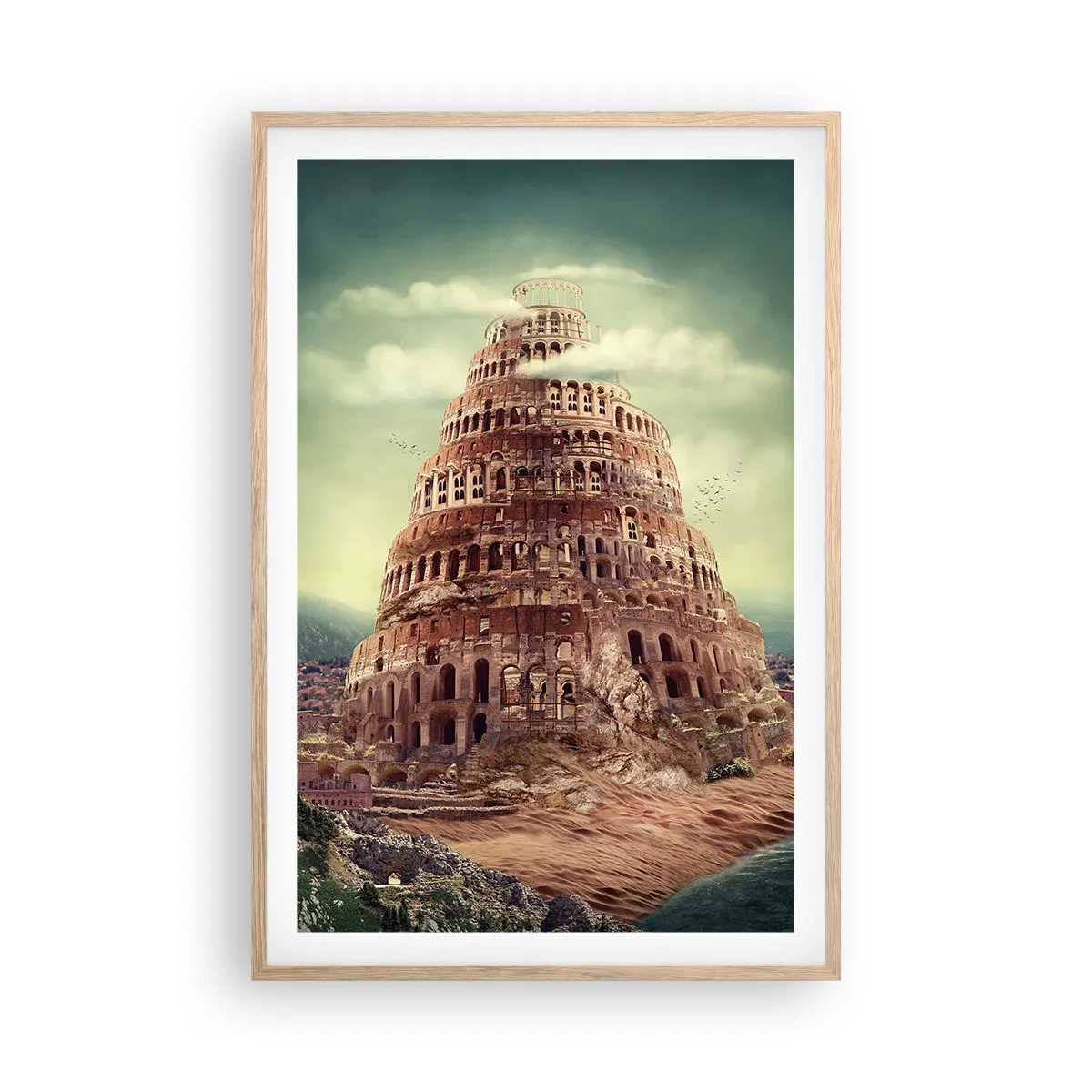 Poster in light oak frame - Tower of Babel - 61x91 cm