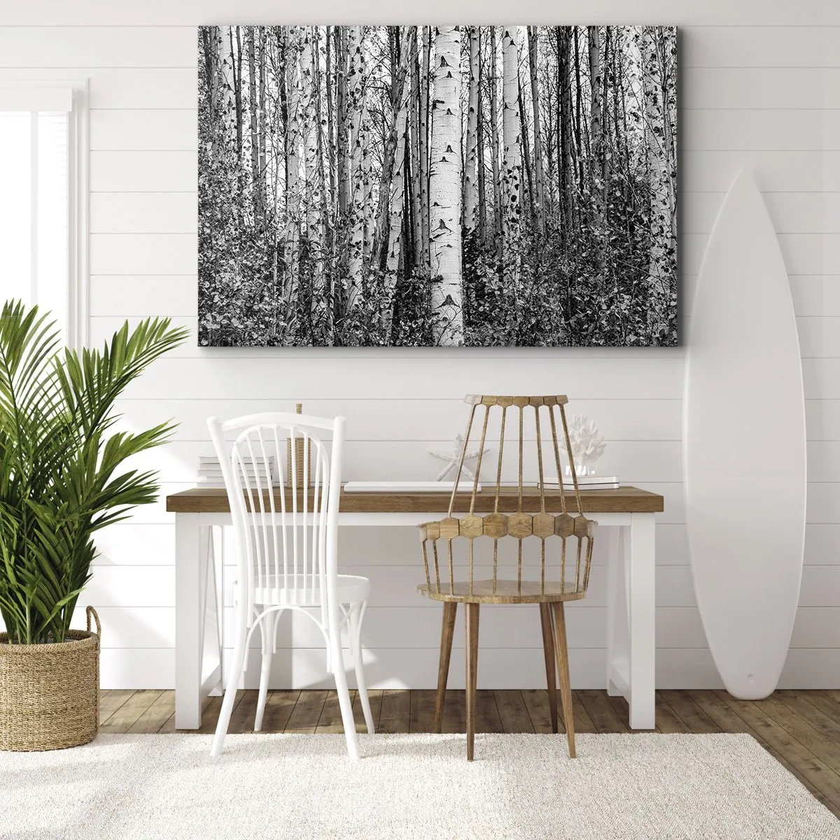 Canvas picture - Black and white birch trees in the forest - 70x50cm - Birch Colonnade - Modern wall decoration for the living room and bedroom ARTTOR