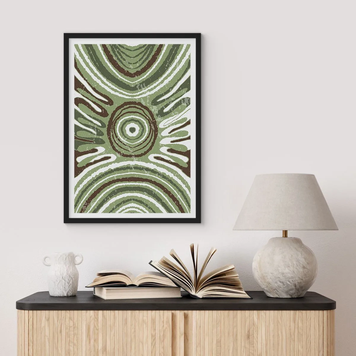Poster in black frame - Symmetrical abstract pattern in shades of green - 50x70cm - Explosion of Emotions - Modern wall decoration for the living room and bedroom ARTTOR