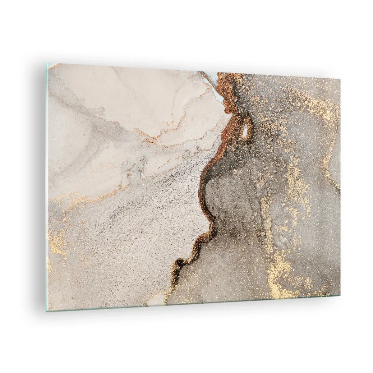 Glass picture - Abstract composition with beige, gold and graphite - 70x50cm - On the Border of Colours - Modern wall decoration for the living room and bedroom ARTTOR