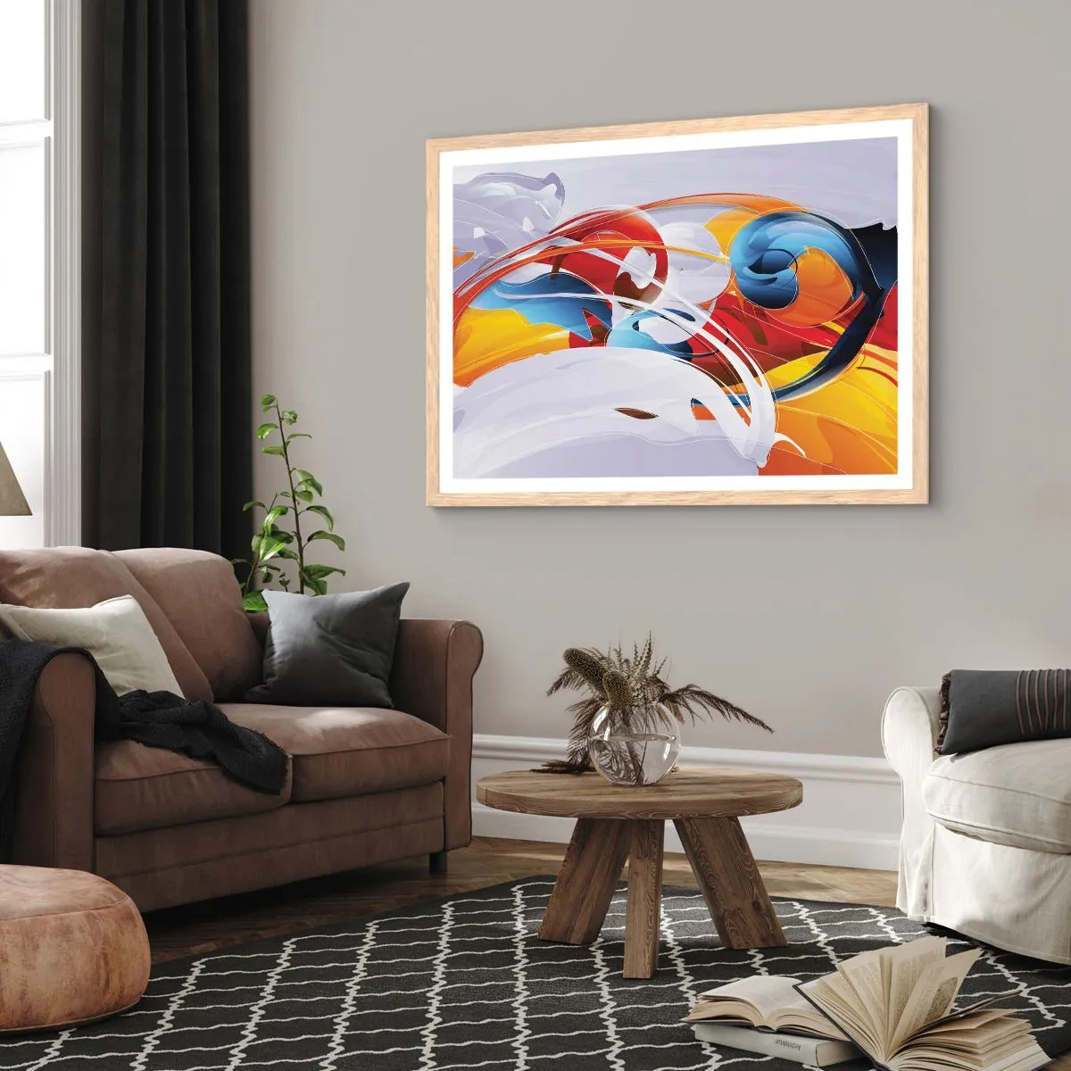 Poster in light oak frame - Dance of Elements - 50x40 cm