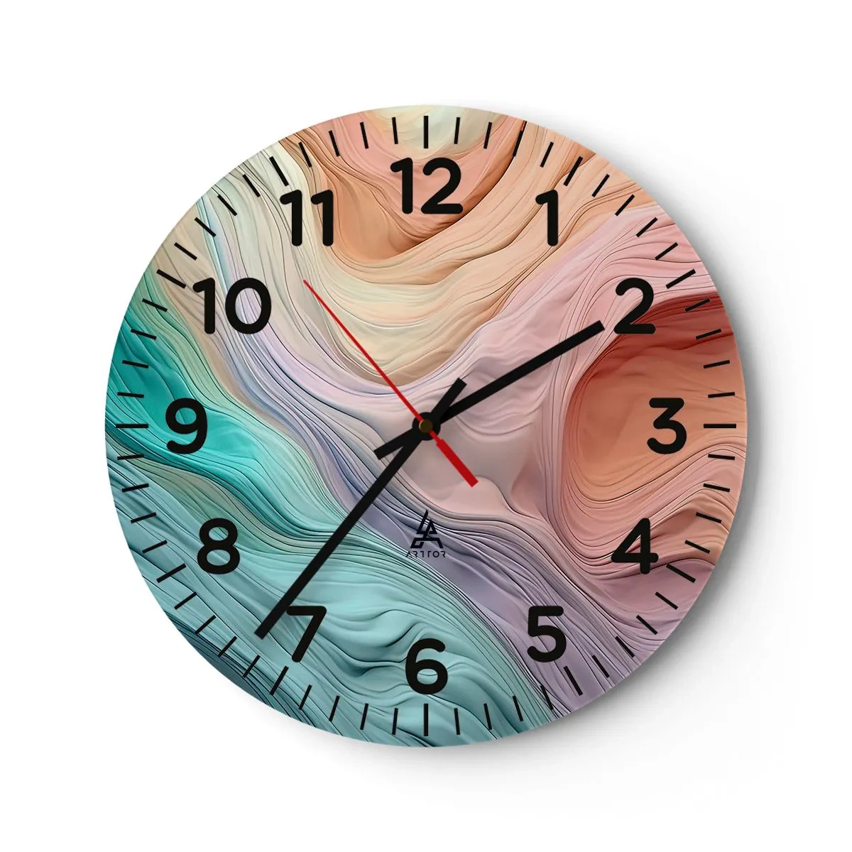 Wall clock - Clock on glass - Rainbow Wave - 40x40 cm